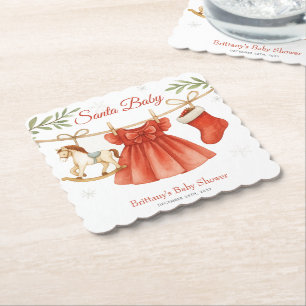 Santa Baby Christmas Clothesline Girl Baby Shower  Paper Coaster