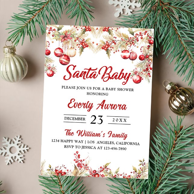 Santa Baby Christmas Floral Baby Shower  Invitation (Creator Uploaded)