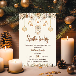 Santa Baby Christmas Floral Christmas Baby Shower Invitation