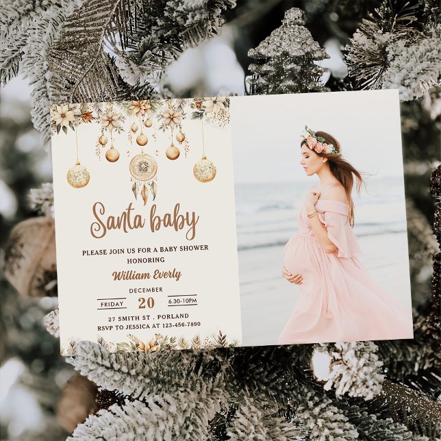 Santa Baby Christmas Floral Christmas Baby Shower  Invitation (Creator Uploaded)