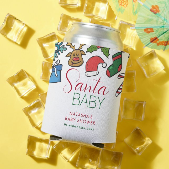 Santa Baby Christmas Gender Neutral Baby Shower  Can Cooler (In Situ Summer)