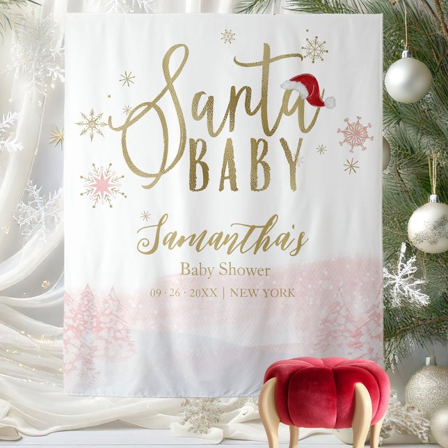 Santa Baby Christmas Girl Baby Shower Backdrop Tapestry (Creator Uploaded)
