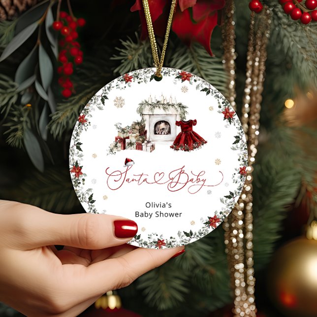 Santa Baby Christmas Girl Baby Shower Ceramic Tree Decoration (Creator Uploaded)