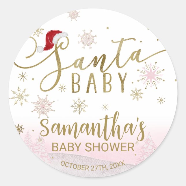 Santa Baby Christmas Girl Baby Shower Classic Round Sticker (Front)