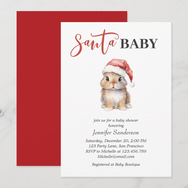 Santa Baby Christmas Girl Baby Shower Invitation (Front/Back)