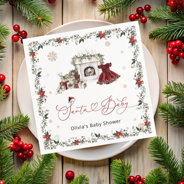 Santa Baby Christmas Girl Baby Shower Napkin (Creator Uploaded)