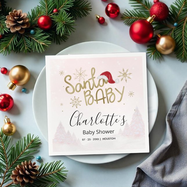 Santa Baby Christmas Girl Baby Shower Napkin (Creator Uploaded)