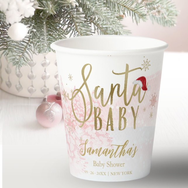 Santa Baby Christmas Girl Baby Shower Paper Cups (Creator Uploaded)