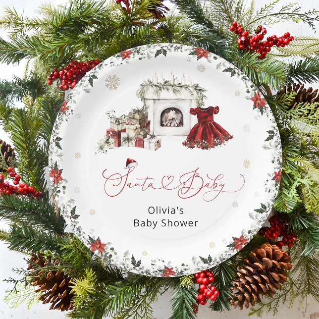 Santa Baby Christmas Girl Baby Shower  Paper Plate (Creator Uploaded)
