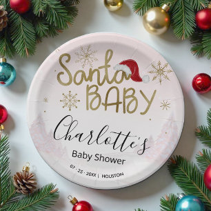Santa Baby Christmas Girl Baby Shower Paper Plate