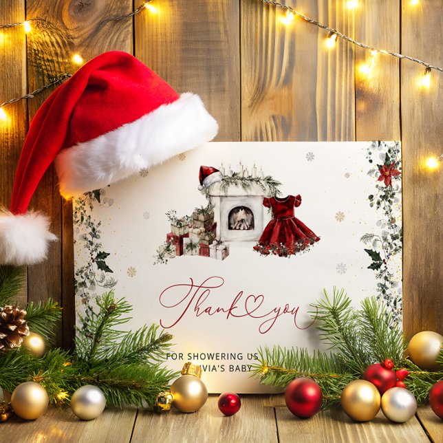 Santa Baby Christmas Girl Baby Shower Thank You Card (Creator Uploaded)