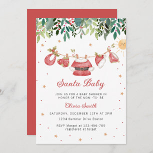 Santa Baby Christmas Girl Clothes Baby Shower Invitation