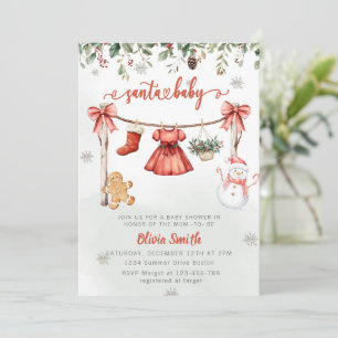 Santa Baby Christmas Girl Clothes Baby Shower Invitation