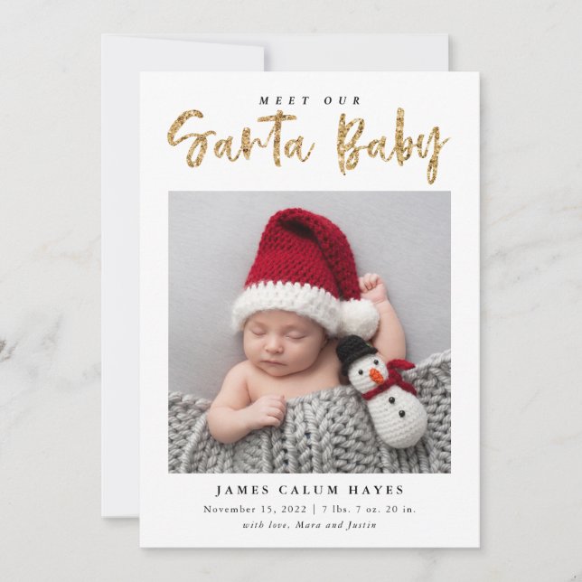 Santa Baby Christmas Holiday Baby Photo Birth Announcement (Front)