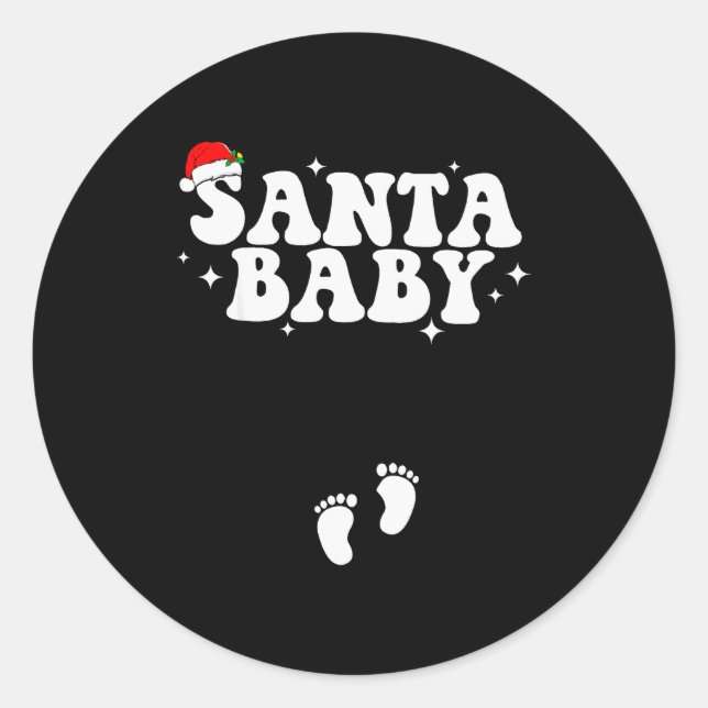 Santa Baby Christmas Pregnancy Announcement Pregna Classic Round Sticker (Front)