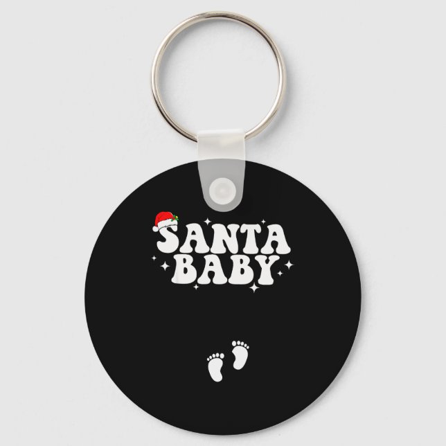 Santa Baby Christmas Pregnancy Announcement Pregna Key Ring (Front)