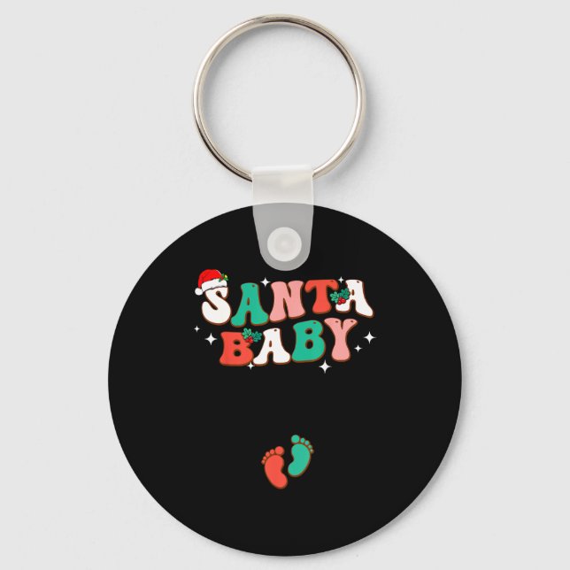 Santa Baby Christmas Pregnancy Announcement Pregna Key Ring (Front)