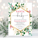 Santa Baby Christmas red greenery gold baby shower Invitation<br><div class="desc">For more advanced customisation of this design,  simply select the "Customise It" button above!</div>