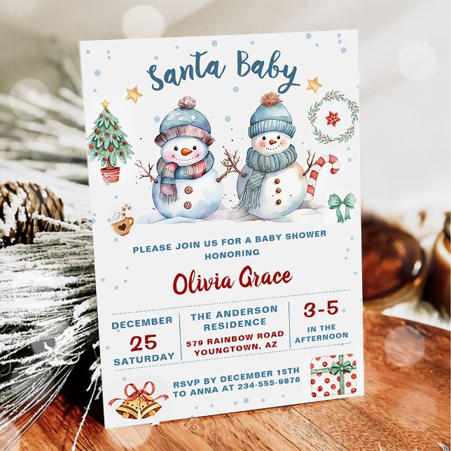 Santa Baby Christmas Snowman Baby Shower Party Invitation (Creator Uploaded)