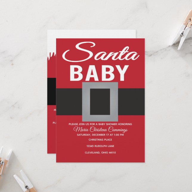 Santa Baby Christmas Time Baby Shower Invitation (Front/Back In Situ)