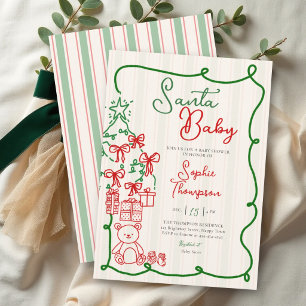 Santa Baby Christmas Tree Teddy Baby Shower Invitation
