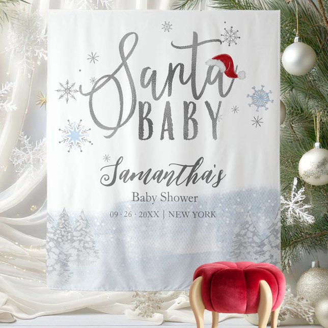 Santa Baby Christmas Winter Baby Shower Backdrop Tapestry (Creator Uploaded)