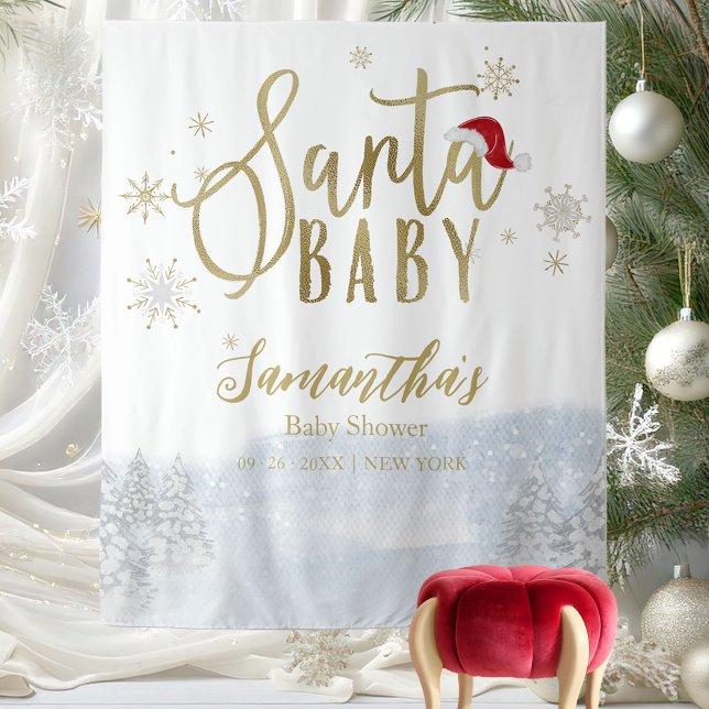 Santa Baby Christmas Winter Baby Shower Backdrop Tapestry (Creator Uploaded)