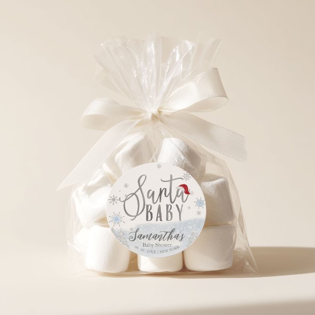 Santa Baby Christmas Winter Baby Shower Classic Round Sticker (Creator Uploaded)