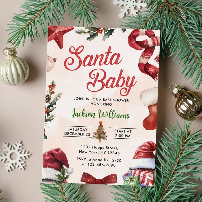 Santa Baby Christmas Winter Baby Shower Invitation (Creator Uploaded)