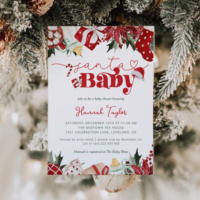 Santa Baby Christmas Winter Baby Shower Invitation (Santa Baby Christmas Baby Shower Invitations)
