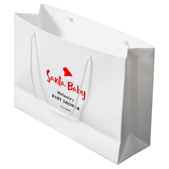 Santa Baby Christmas Winter Baby Shower  Large Gift Bag (Front Angled)