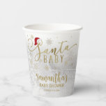 Santa Baby Christmas Winter Baby Shower Paper Cups<br><div class="desc">Adorable calligraphy with snowflakes,  winter-themed baby shower paper cup. Easy to personalise with your details. Check the collection to find matching items as enclosure cards.</div>