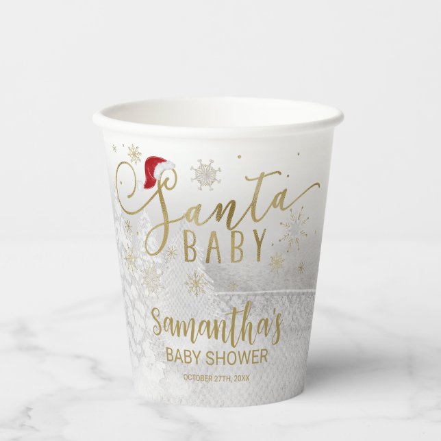 Santa Baby Christmas Winter Baby Shower Paper Cups (Front)