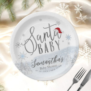 Santa Baby Christmas Winter Baby Shower Paper Plate