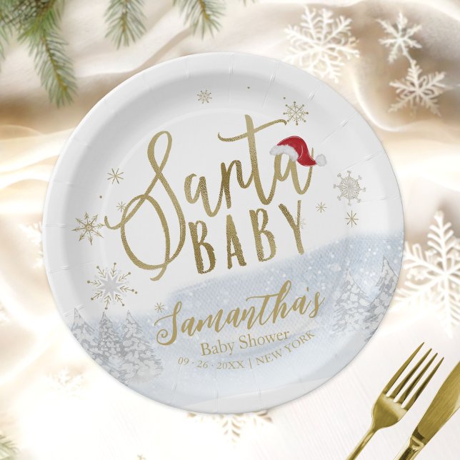 Santa Baby Christmas Winter Baby Shower Paper Plate (Creator Uploaded)