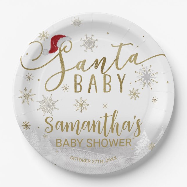 Santa Baby Christmas Winter Baby Shower Paper Plate (Front)
