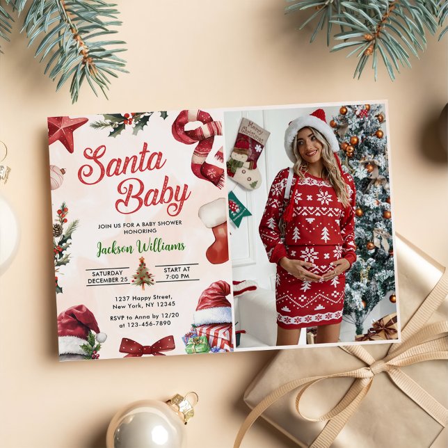 Santa Baby Christmas Winter Baby Shower Photo Invitation (Creator Uploaded)