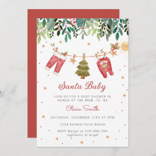 Santa Baby Christmas Winter Clothes Baby Shower Invitation
