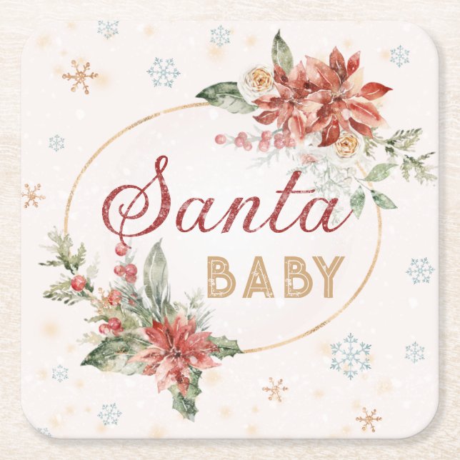 Santa Baby Christmas Winter Wonderland Party Glass Square Paper Coaster (Front)