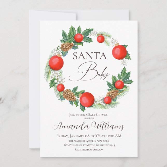 Santa Baby Christmas Wreath Baby Shower Invitation (Front)