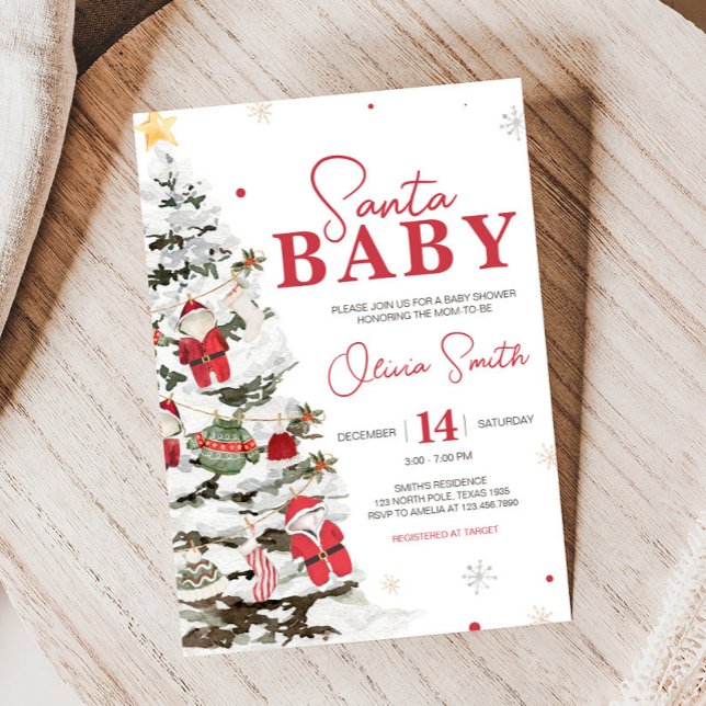 Santa Baby Clothes Christmas Baby Shower Invitation (Santa Baby Christmas Baby Shower Invitation)