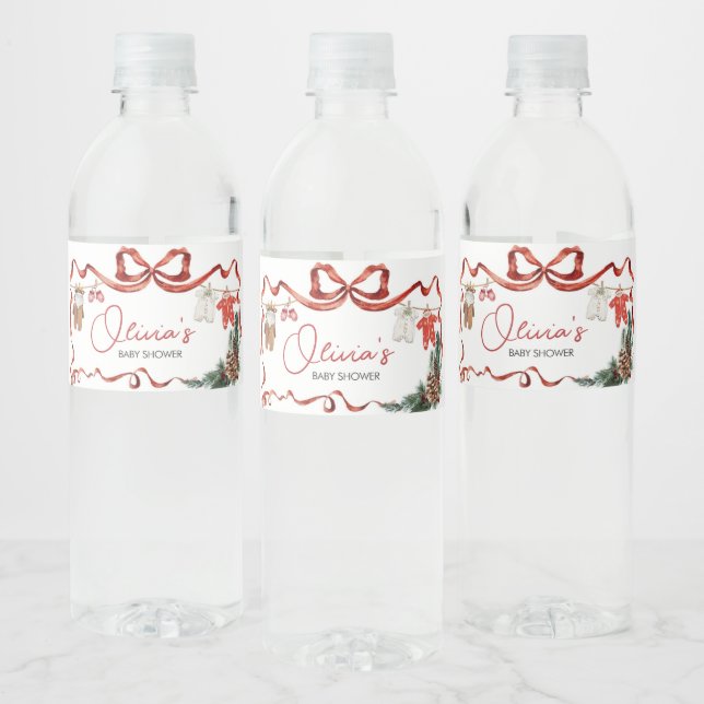 Santa Baby Clothes Christmas Baby Shower Water Bottle Label (Bottles)