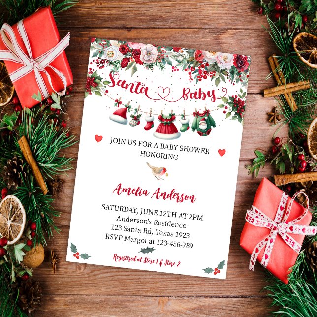 Santa Baby Clothes Christmas Winter Baby Shower Invitation (Creator Uploaded)
