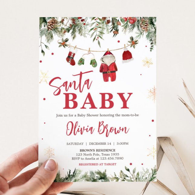 Santa Baby Clothes Winter Christmas Baby Shower Invitation (Santa Baby Clothes Christmas Baby Shower Invitation
)