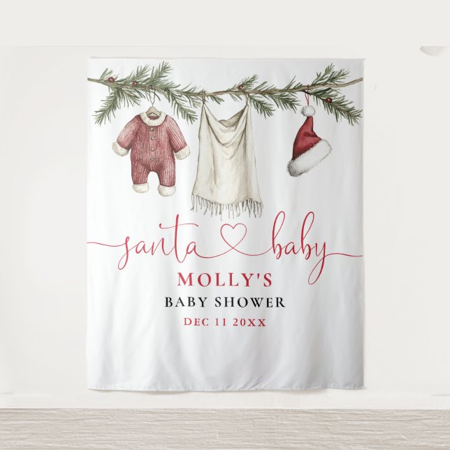 Santa Baby Clothesline Baby Shower Photo Backdrop Tapestry (Front)
