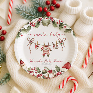 Santa Baby Clothesline Christmas Baby Shower Paper Plate