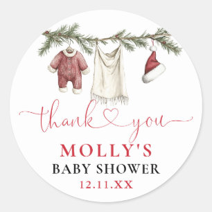 Santa Baby Clothesline Winter Baby Shower Favour Classic Round Sticker