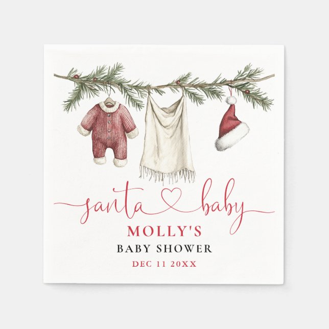 Santa Baby Clothesline Winter Baby Shower Napkin (Front)