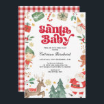 Santa Baby - Cute Christmas Winter Baby Shower Invitation<br><div class="desc">Invite your guests with this adorable Christmas-themed baby shower invitation featuring watercolor Christmas holiday elements in red,  green and white. Personalise the invite with your details and if you want to further re-arrange the style and placement of the text,  please press the "Click to customise further" button.</div>