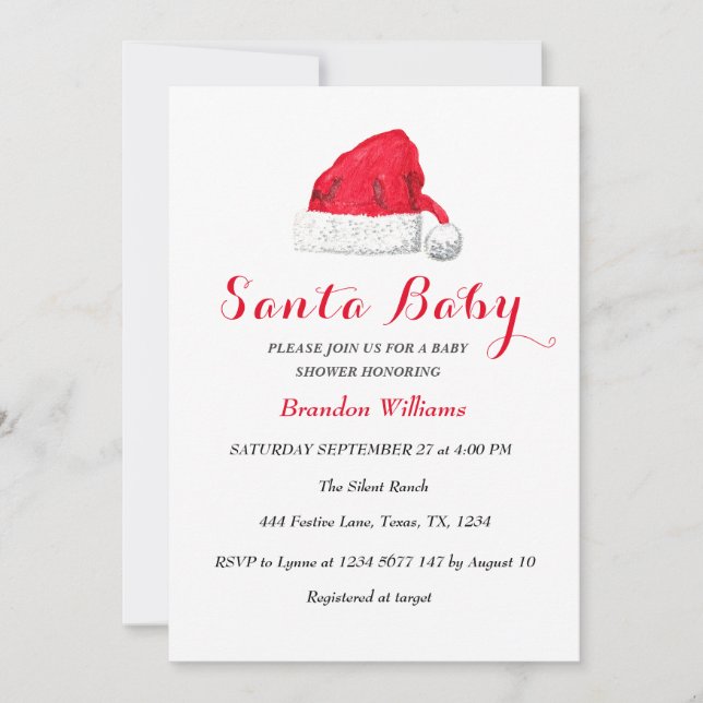 Santa Baby December Winter Red Baby shower  Invitation (Front)